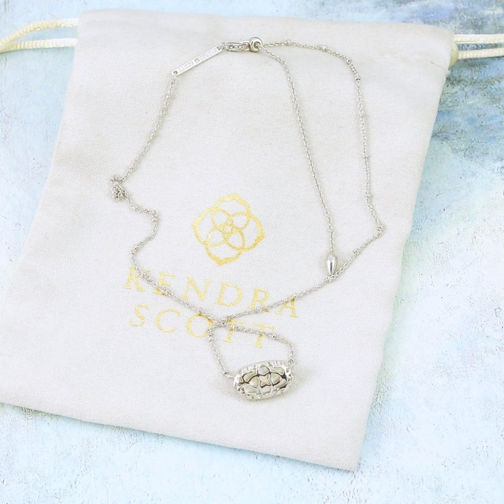 Kendra Scott Elisa Satellite Necklace Light Blue Illusion Silver Tone March - Picture 4 of 4